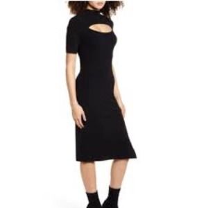 New Leith chest cut out turtleneck short sleeve midi dress. stretch dress. xs